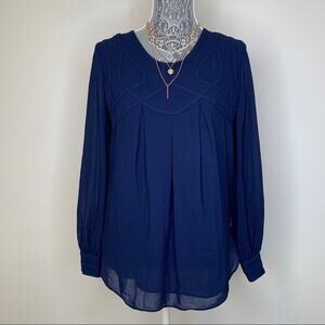Studio M Women's Flowy Lightweight Long Sleeve Blouse in Navy Blue Size XS